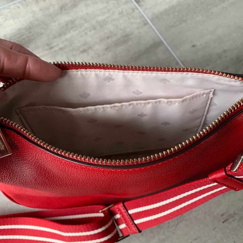 Kate Spade Red Crossbody Bag with Striped Strap~ Like New!! “Rosie” - Picture 4 of 6